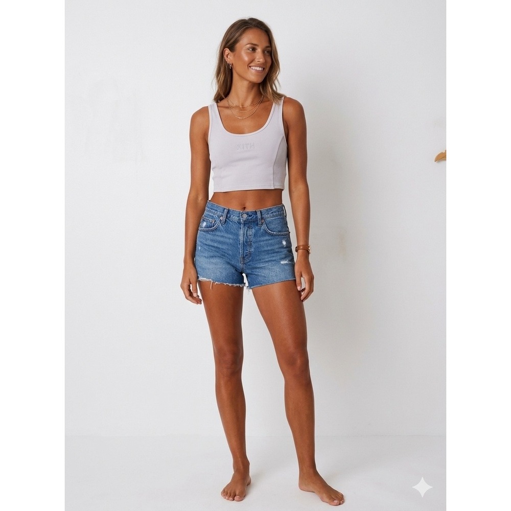Kith Womens Cropped Tank Ribbed Cotton Embroidered Logo Grey Size M
